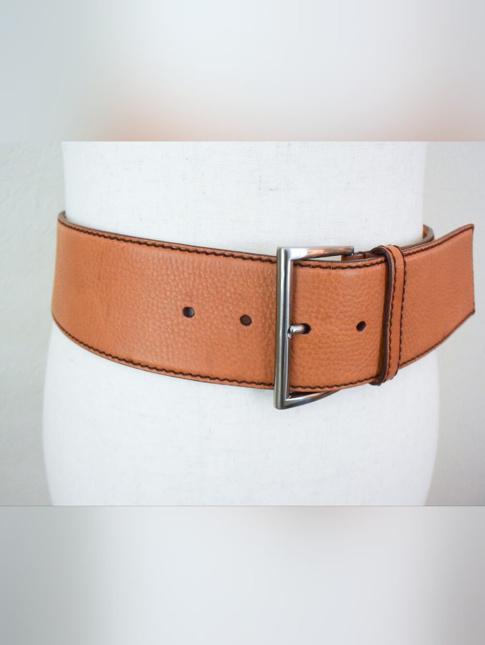*PRADA* Wide Leather Brown/Tan Stitched Belt, size 30" (75cm). Made in Italy. - Picture 3 of 9
